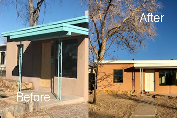 antes y después de la renovación del hogar, Distrito Internacional en Albuquerque